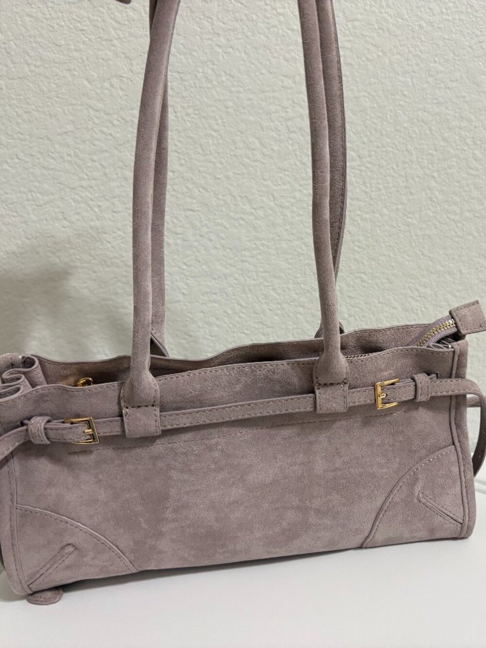 By Anthropologie Greer Structured Faux Suede Shoulder Bag Mauve